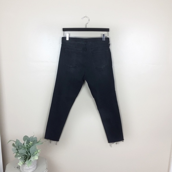 High Rise Black Raw Hem Frayed Skinny Jeans - Picture 7 of 8